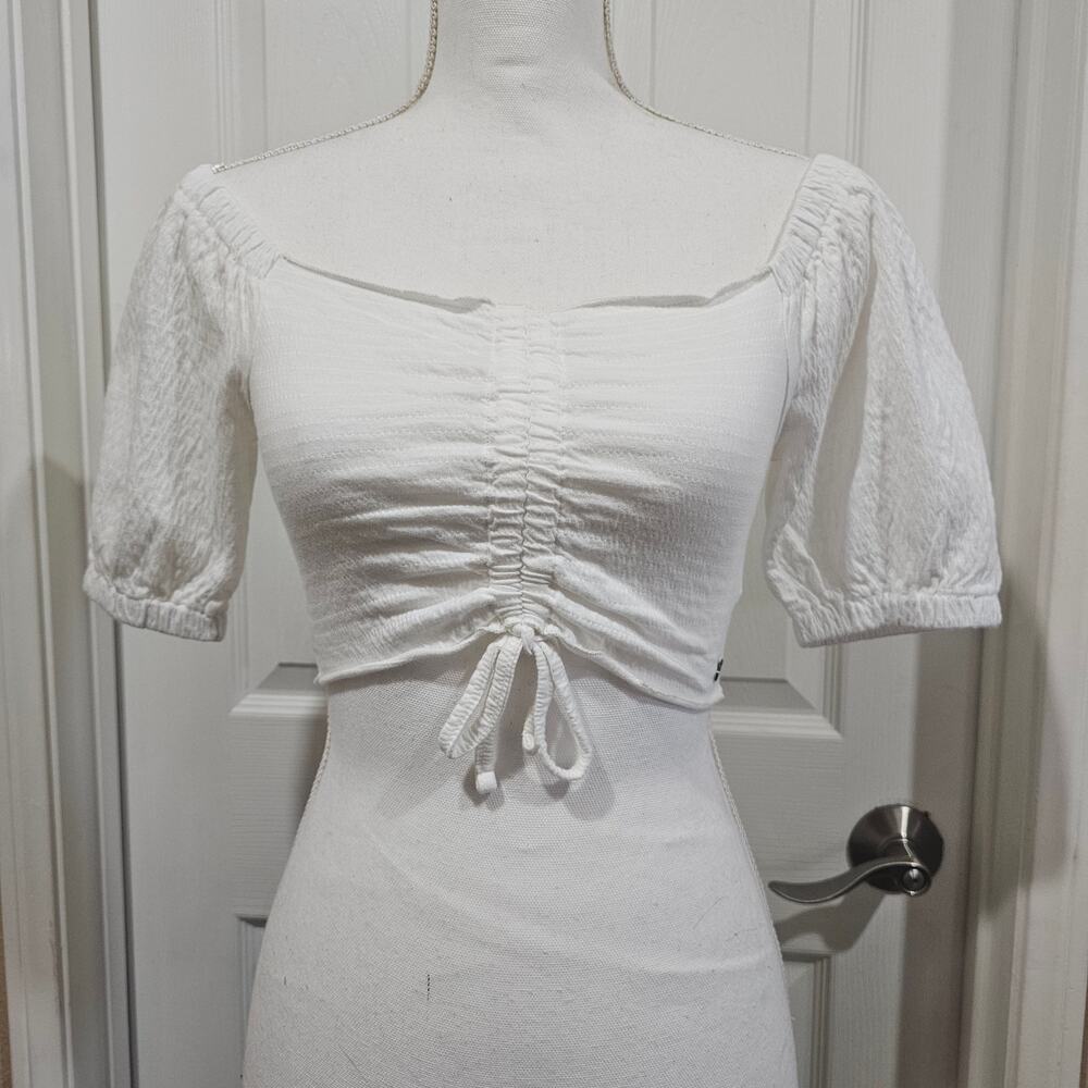 ROXY White Milkmaid Ruched Crop Top Puff Sleeve XS Cottagecore - Picture 8 of 8